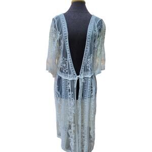 Duster Ivory lace, mesh and embroidered duster/ no tags